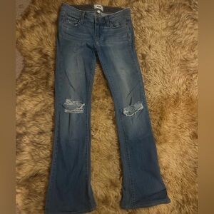 PAIGE Blue Distressed Boot Cut Jeans